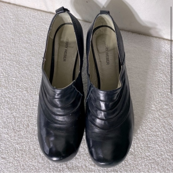 Gerry Weber Black Leather Slip on Ankle Booties W Low Chunky Heel 41 - Picture 3 of 13